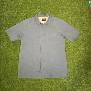 Quiksilver Waterman Mens‎ Large Blue Grid Textured Short Sleeve Button Up Shirt